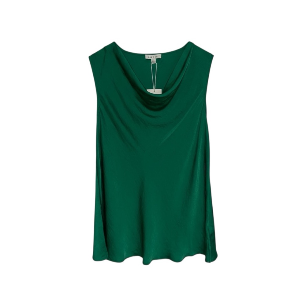 alex & lili‎ Sleeveless Satin Blouse Women’s Medium Emerald Green Cowl Neck NWT